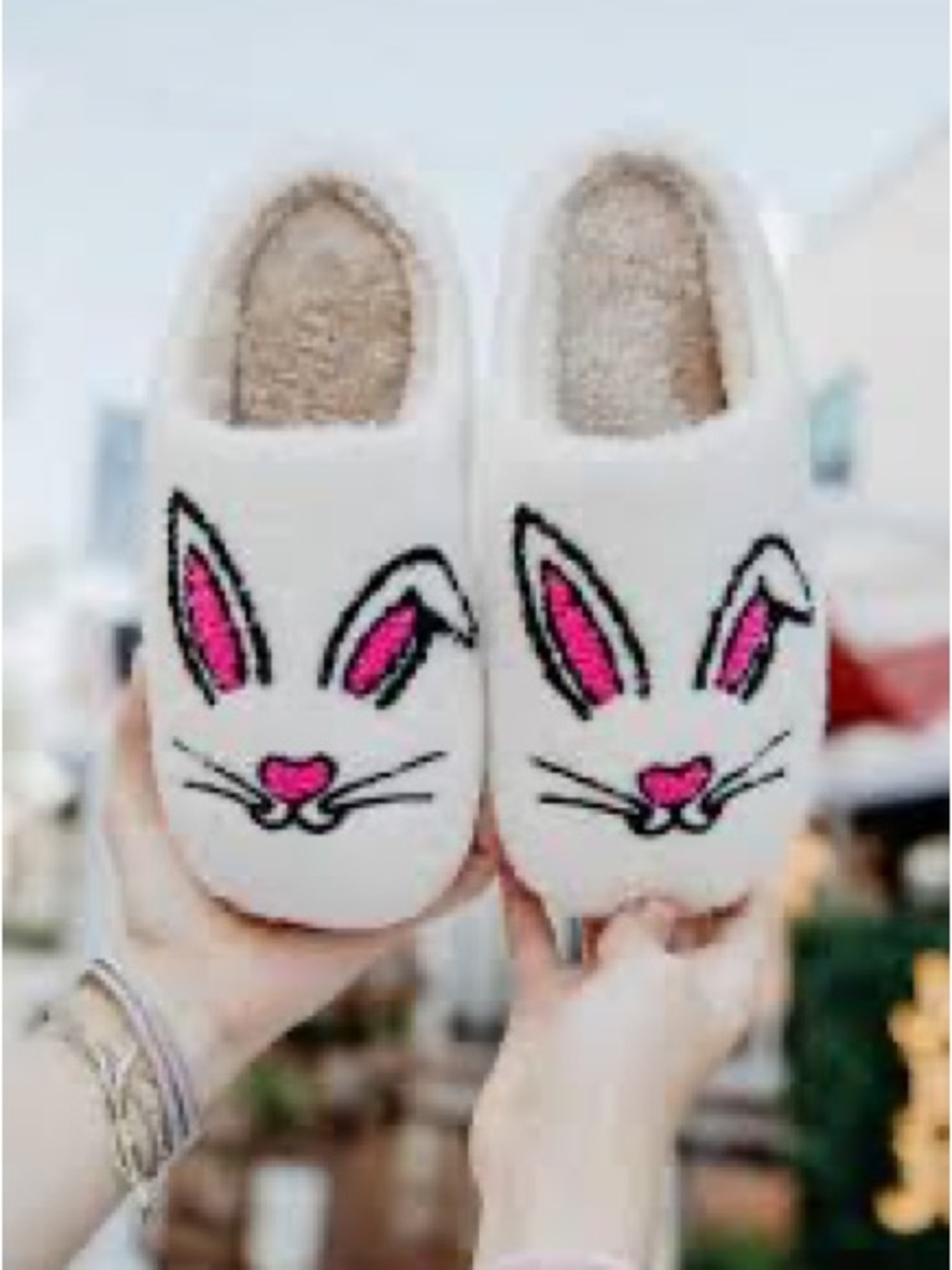 Katydid Cream Bunny Slippers with Pink Accents